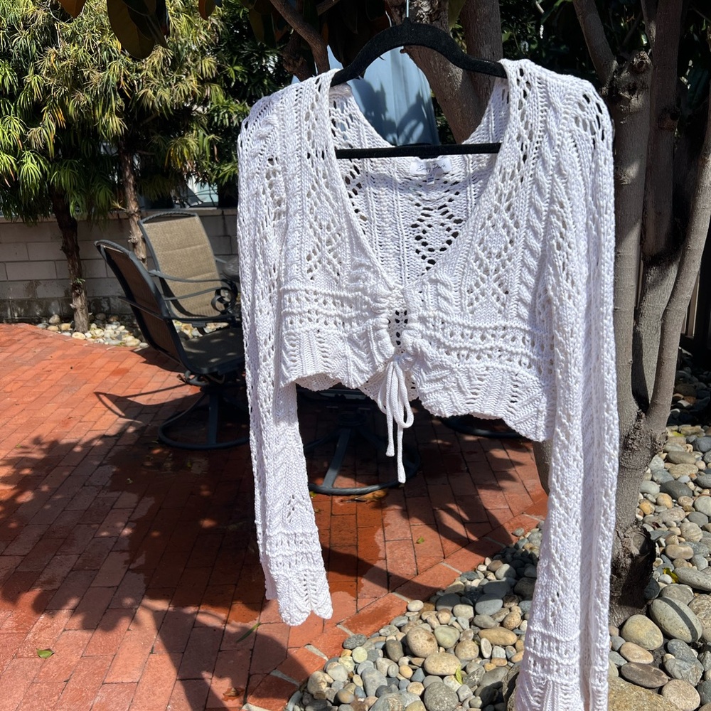 White Crochet Crop Long Sleeve